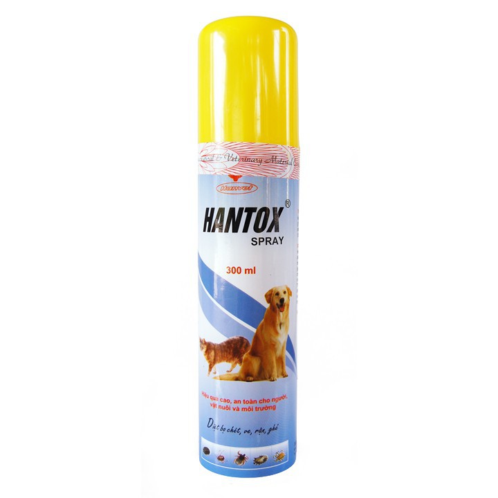Chai xịt diệt ve rận, bọ chét, ký sinh trùng cho chó mèo Hantox spray 300ml có thể xịt phòng, chỗ ở, chuồng, cũi