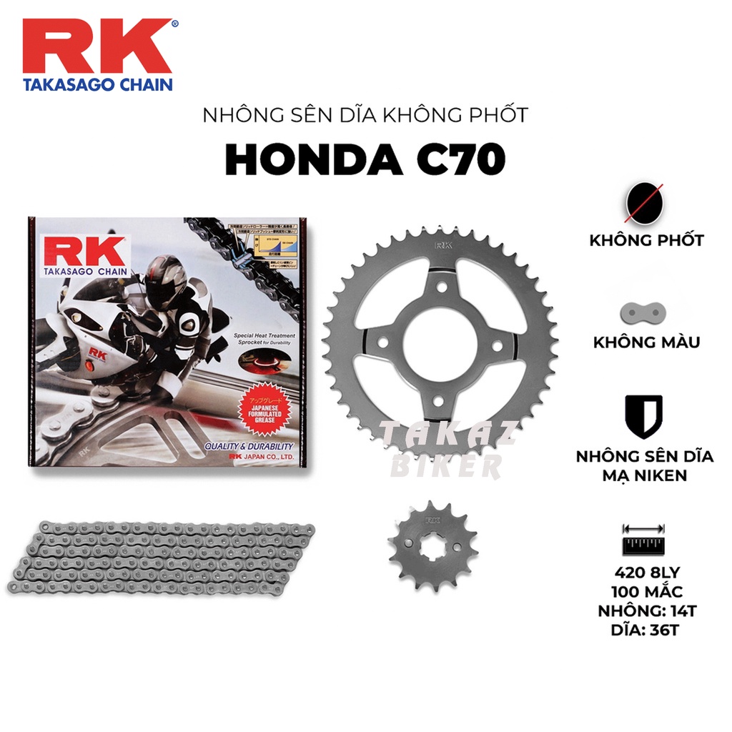 Nhông sên dĩa RK xe Cub 70cc thương hiệu JAPAN