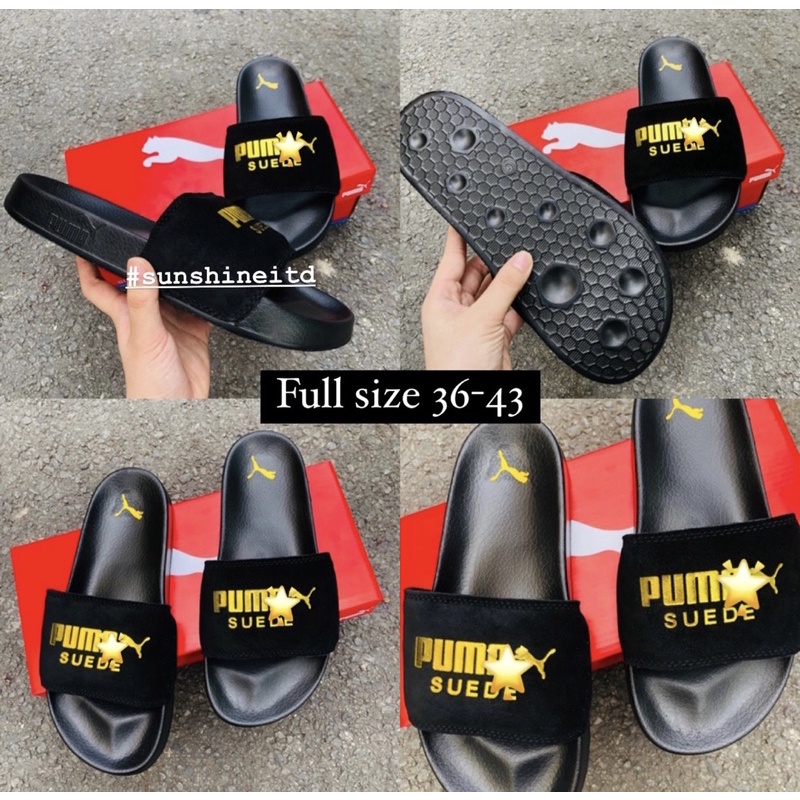 Dép Suede Quai Ngang Lót Bông Đế Đúc Cao Su Màu Đen Xám Hồng