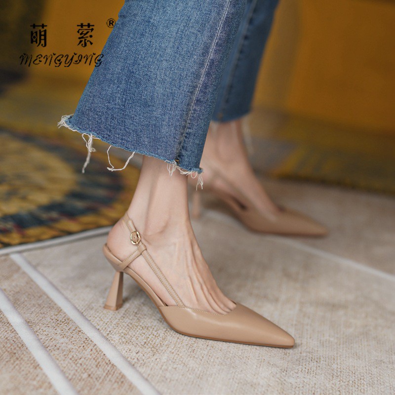 Giày sandals cao gót mũi nhọn phong cách Pháp nữ tính thanh lịch