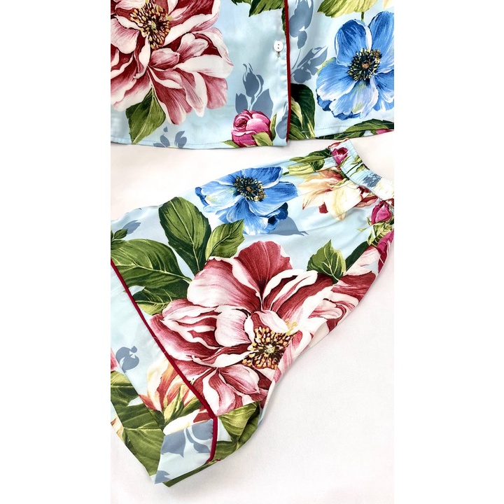 Bộ Quần Áo Pijama Lụa Nhật Cao Cấp JAPAN SILK Tay Ngắn Quần Cộc Họa Tiết Tranh Vẽ Hoa Mùa Hè BC065