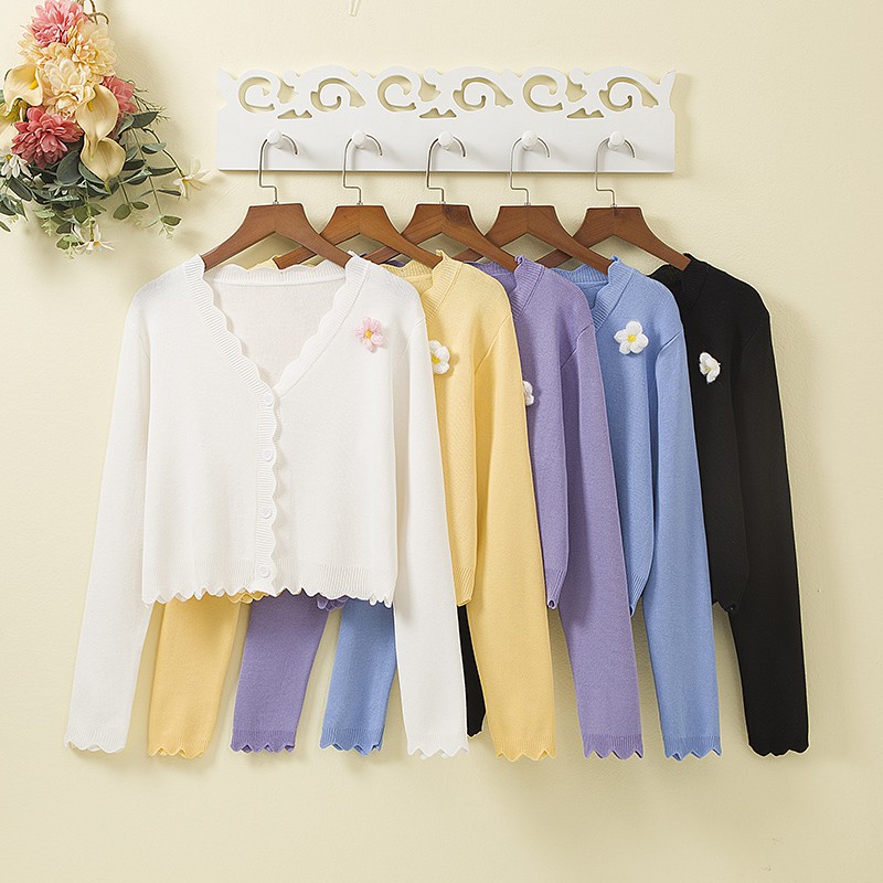 [Mã FAMARAL2 giảm 10K đơn 50K] Áo khoác len cardigan nữ cổ chữ V 4 nút dễ thương xinh xắn