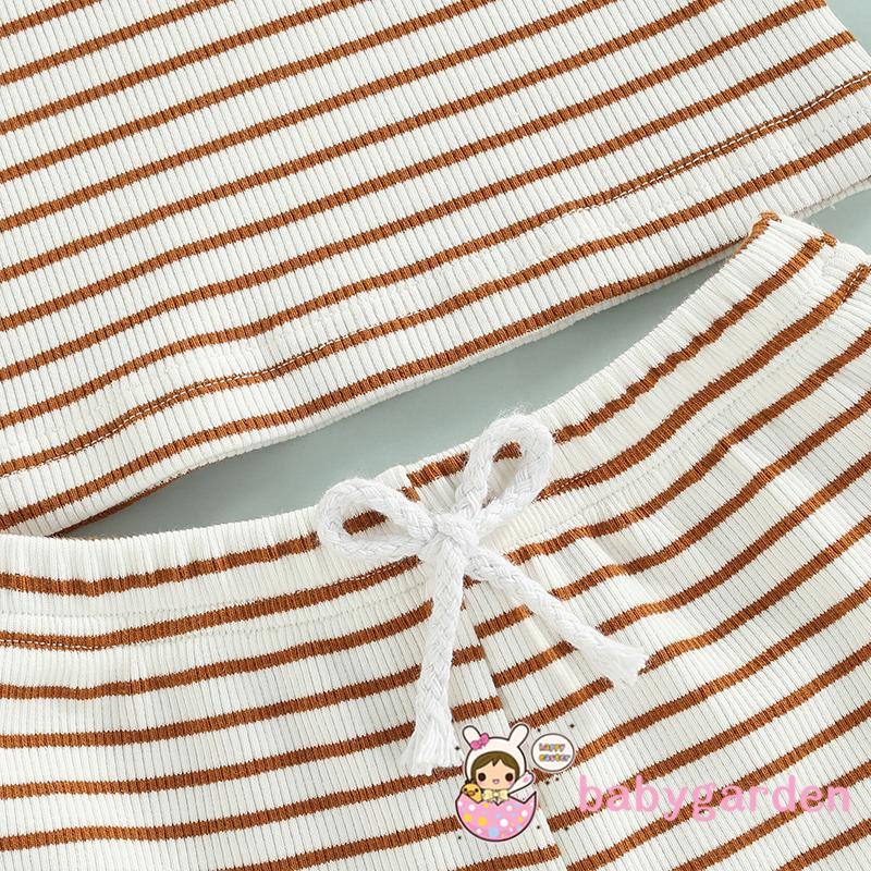 Bộ Áo Thun Ngắn Tay Cổ Tròn Kẻ Sọc + Quần Short Thời Trang Mùa Hè Cho Bé 0-24 Tháng Tuổi