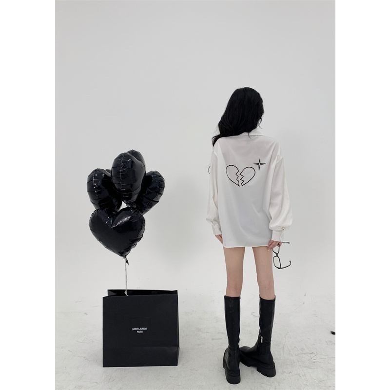 Cocory vn Áo Sơ Mi Tay Dài Dáng Rộng In Họa Tiết Trái Tim Xinh Xắn Thời Trang Mùa Thu Cho Nữ