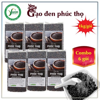 Combo 06 gói Gạo Lứt Phúc Thọ đen không hộp 01kg - Gạo lứt đen - Tốt cho tim mạch và tiểu đường - Vườn Đặc Sản