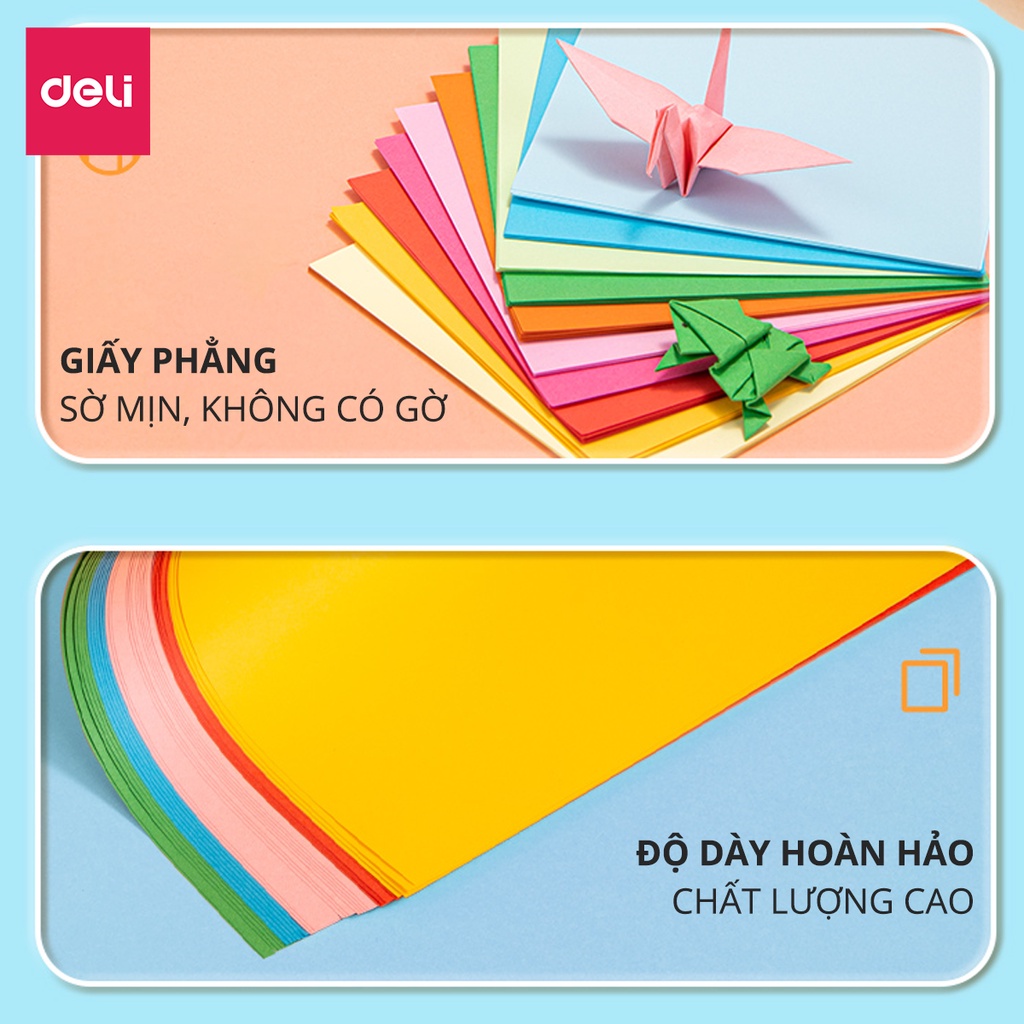 Bộ 100 tờ giấy thủ công nhiều khổ, giấy gấp origami, giấy gấp hạc DELI - 83631/ 83633/ 83634