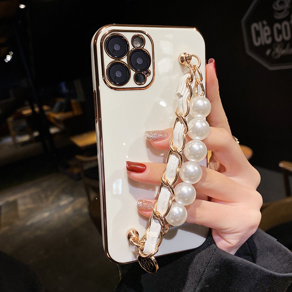 Ốp Điện Thoại Da PU Có Dây Đeo Ngọc Trai Sang Trọng Cho iPhone 13 12 11 pro XS max 6 6S 7 8 Plus X SE2020 XR 12