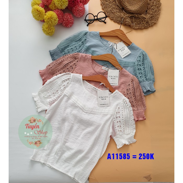 Áo kiểu pha ren tay xô đục lỗ