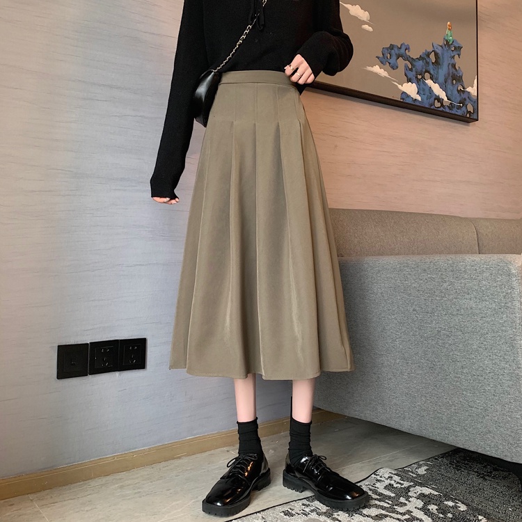 SUXI Chân Váy Chữ A Lưng Cao Màu Sắc Đơn Giản Thời Trang Cho Nữ