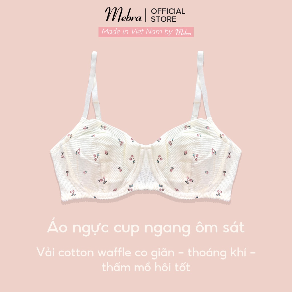 [LIMITED] Set đồ lót không đệm có gọng nâng ngực cotton wafle cao cấp hoạ tiết cherry trẻ trung cao cấp Mebra S008