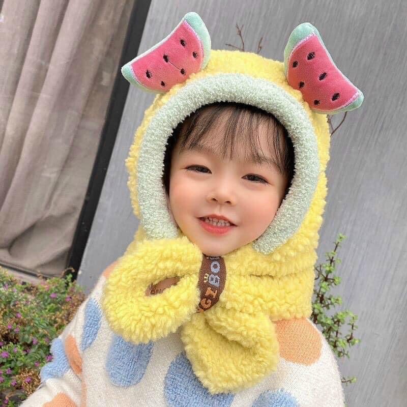 Mũ lông cừu hoa quả cho bé - mũ lông 2in1 mềm mịn siêu ấm