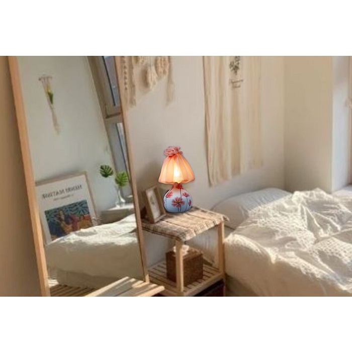 Đèn nấm hoa cỏ vẽ tay Gốm Sứ Bát Tràng trang trí nội thất, đèn để bàn phòng ngủ HL Lighitng