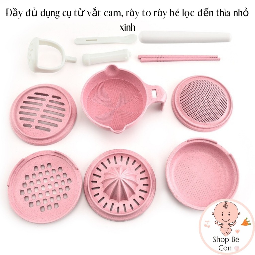 Bộ Dụng Cụ Chế Biến Ăn Dặm Lúa Mạch Kiểu Nhật Cho Bé 10-15 Chi Tiết Bát Thìa Nghiền Thức Ăn Khay Chén Đũa Rây Cao Cấp