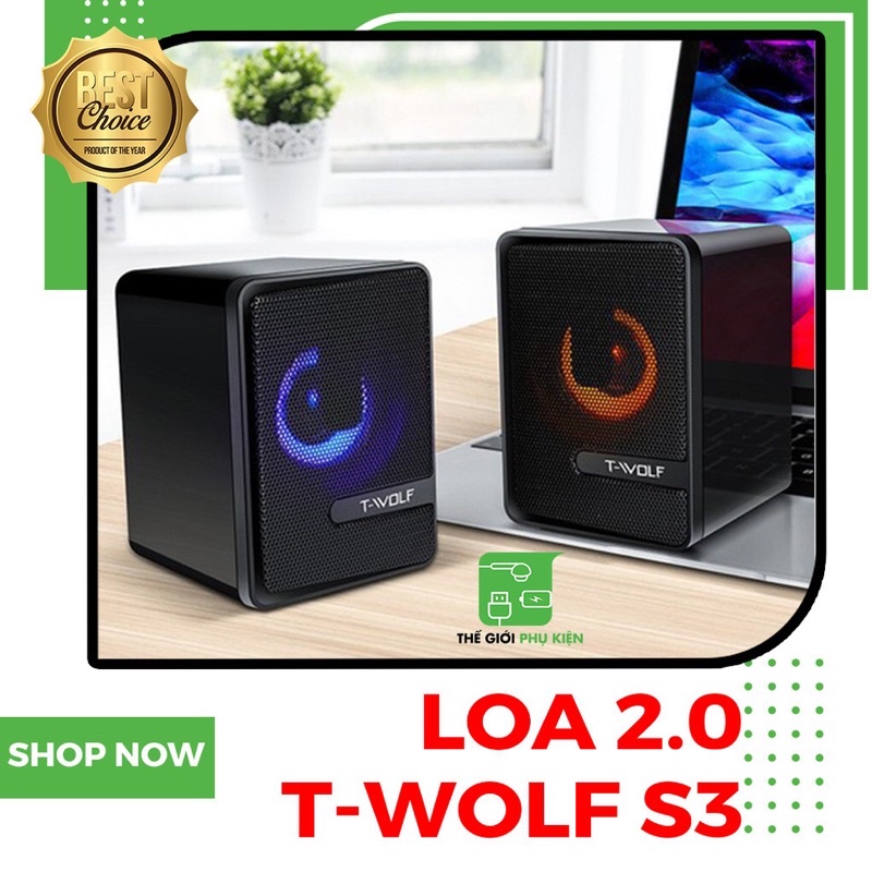 Loa máy tính nghe nhạc dể bàn mini 2.0 T-WOFT S3 LED loa vi tính  Gaming có dây