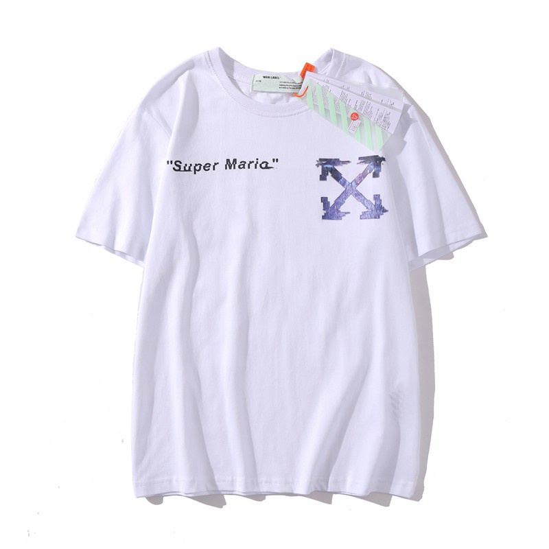 Off White Áo Thun Ngắn Tay Cổ Tròn Họa Tiết Hoạt Hình Thời Trang Cho Nam Nữ