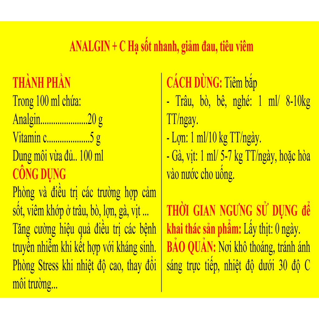 1 lọ ANALGIN + C Loại 100ml Công ty Ngọc Hà