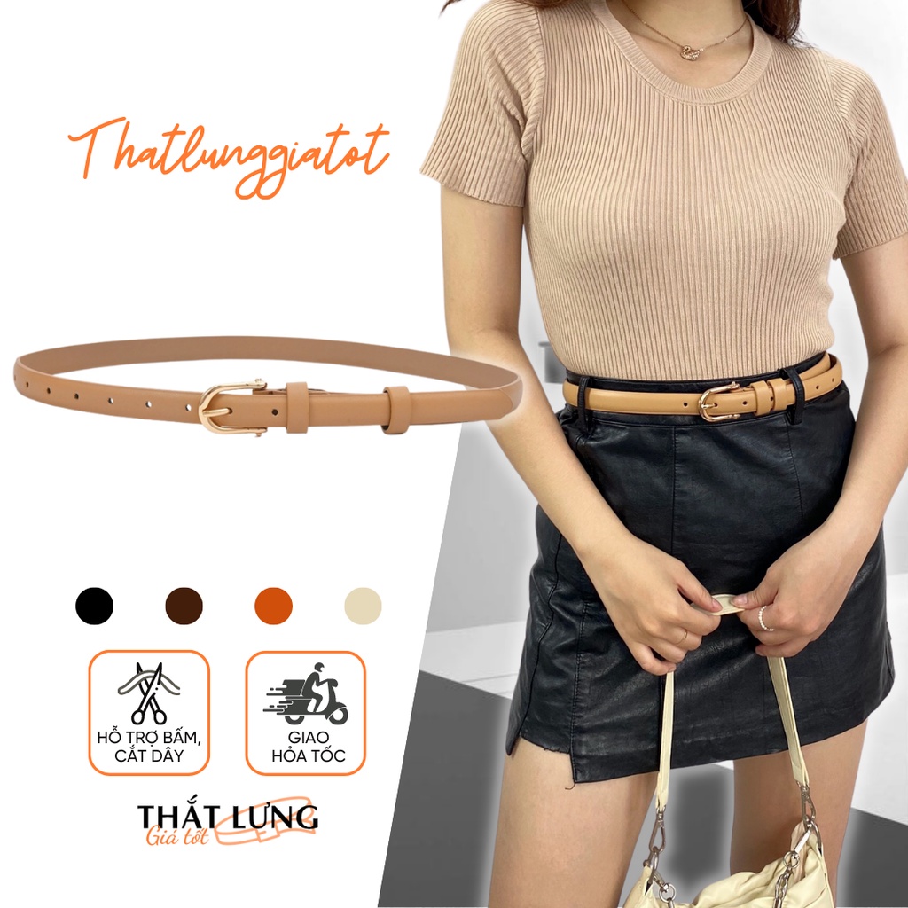 Thắt lưng nữ Ulzzang mặt màu vàng bản nhỏ 1.8cm (Hỗ trợ bấm, cắt dây nịt) TL129 - Thắt Lưng Giá Tốt