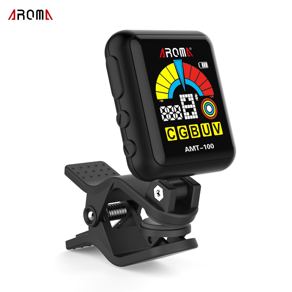 AROMA AMT-100 2 in 1 Rechargeable Rotatable Clip-on Electronic Tuner Metronome Color Screen with Built-in Battery USB Cable for Chromatic Guitar Bass Ukulele Violin