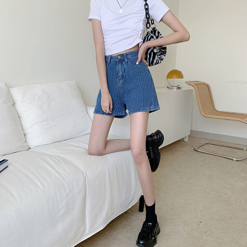 Quần short denim lưng cao ống rộng thiết kế thời trang mùa hè phong cách Hàn Quốc cho nữ