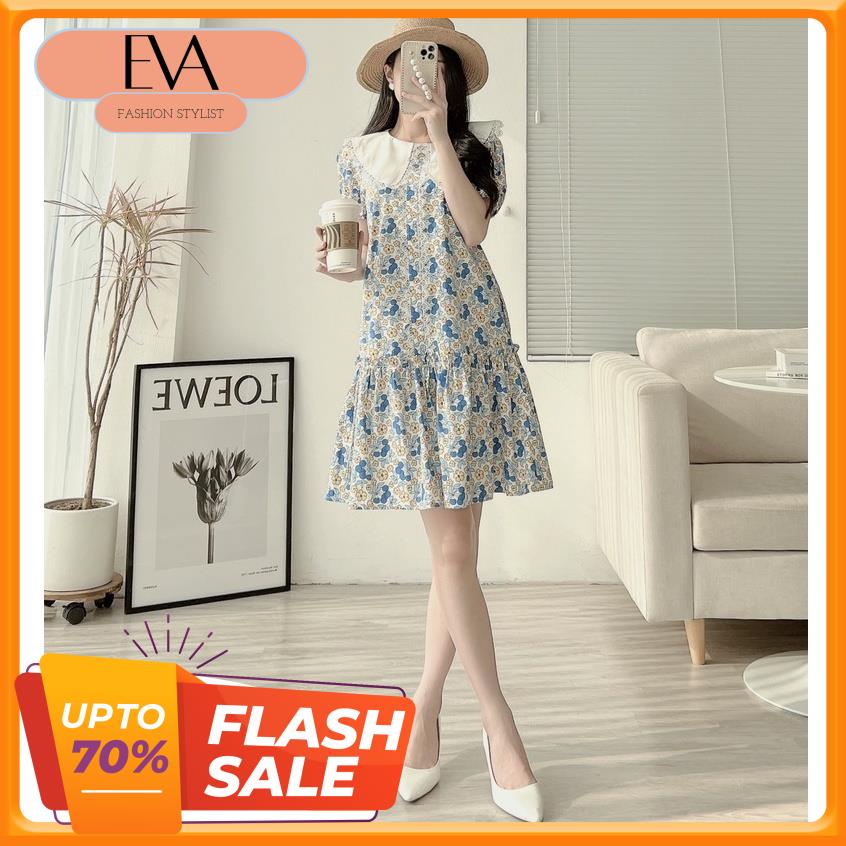 Váy hoa đuôi cá phối cổ ren trắng sang trọng thiết kế che vòng eo thương hiệu Evafashion
