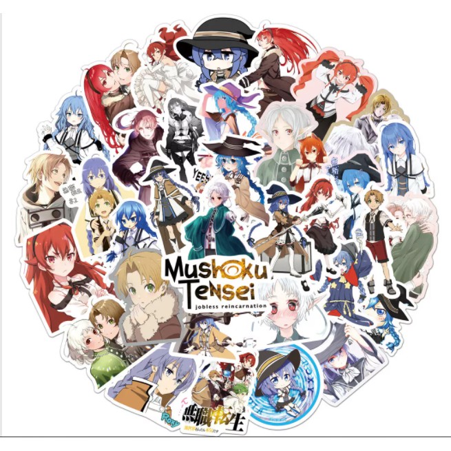 Combo 50 cái sticker Anime Mushoku Tensei - Thất nghiệp chuyển sinh không thấm nước dán vali, mũ bảo hiểm, laptop...