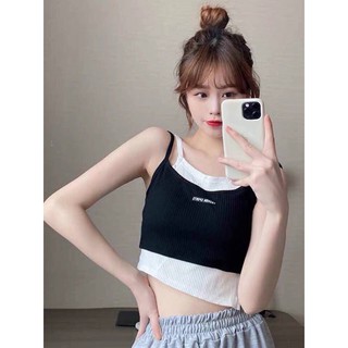 [Có ảnh feedback] Áo hai dây, Áo hai dây phối màu CHIMI chất gân tăm phong cách cá tính