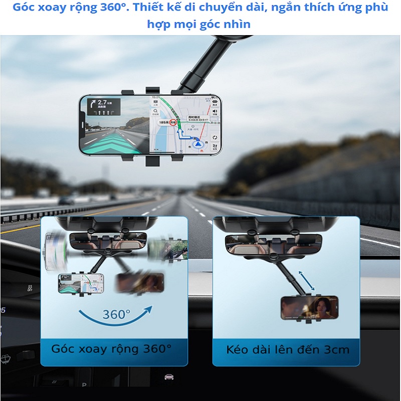 Giá đỡ điện thoại treo gương trên ô tô shopaha247 xoay 360 độ