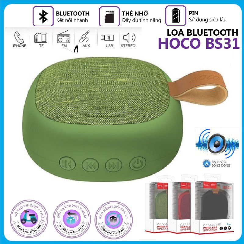 [Mã ELFLASH5 giảm 20K đơn 50K] CHÍNH HÃNG-Loa Bluetooth không dây hoco BS31 V4.2 600mAh-Bảo hành 12 tháng