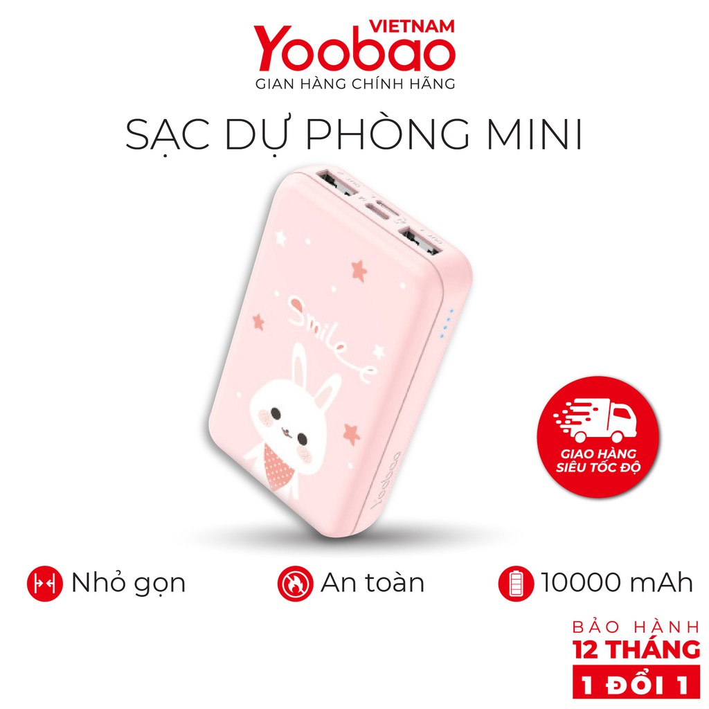 Pin Sạc dự phòng Yoobao mini 10000mAh P10W Sạc đồng thời 2 thiết bị - Hãng phân phối chính hãng