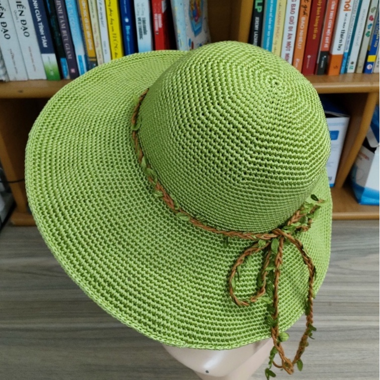 Nón handmade rộng vành trơn màu xanh chuối