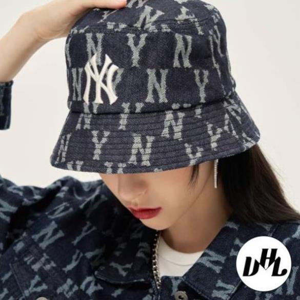 (Hàng VNXK) Nón thời trang, mũ Bucket vành tròn NY Monogram vải JEAN nhập thời trang chuẩn hàng hiệu (ẢNH THẬT)