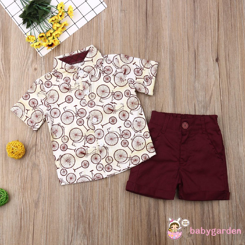 Áo sơ mi ngắn tay + quần short phong cách lịch lãm thời trang cho bé trai