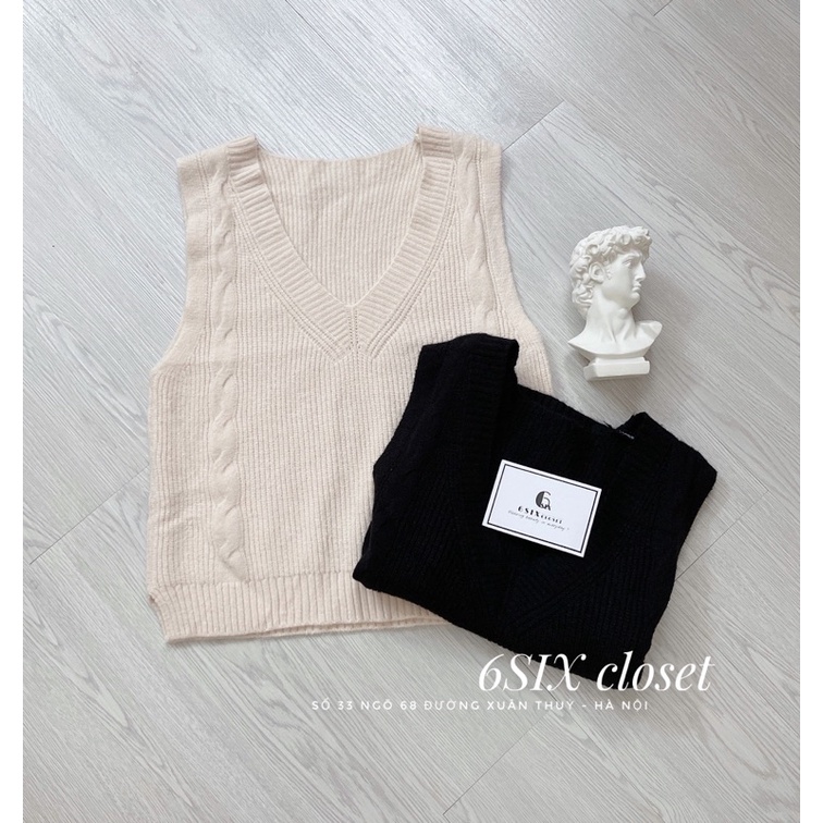 Áo gile len cổ tim