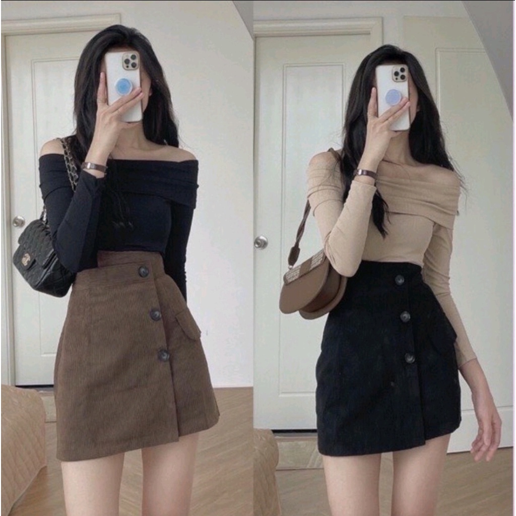 Chân váy ngắn nhung tăm dáng chữ A lưng cao đẹp - 749