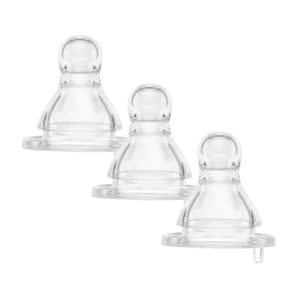 Bộ 3 núm ty silicone cổ tiêu chuẩn chống đầy hơi Piyo Piyo, size S - M - L - XL cho trẻ sơ sinh đến 3 tháng tuổi