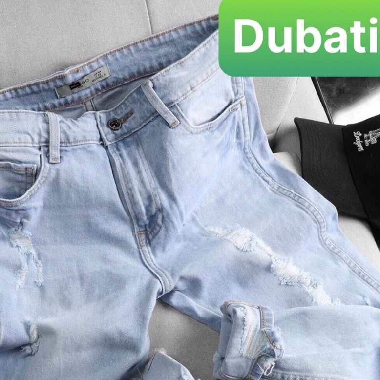 Quần Jean Nam Chất Bò Xanh Nhạt Rách Gối, Quần Baggy Nam Basic- DB 78- DUBATI FASHION