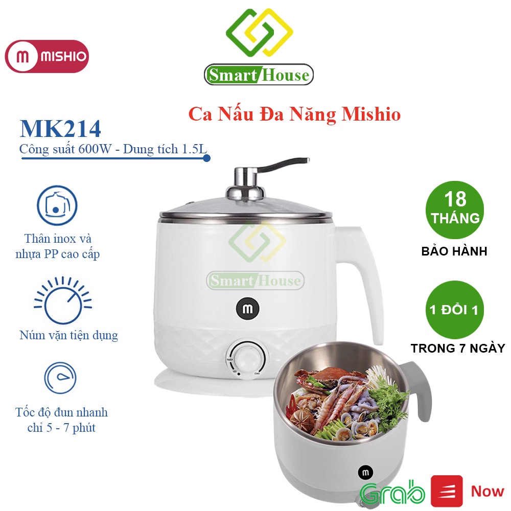 Ca Nấu Mì Nấu Lẩu, Nướng, Hấp,Luộc, Chiên Đa Năng Tiện Lợi Mishio 600W Inox Không Gỉ 304 Giữ Nhiệt Lâu, Bền