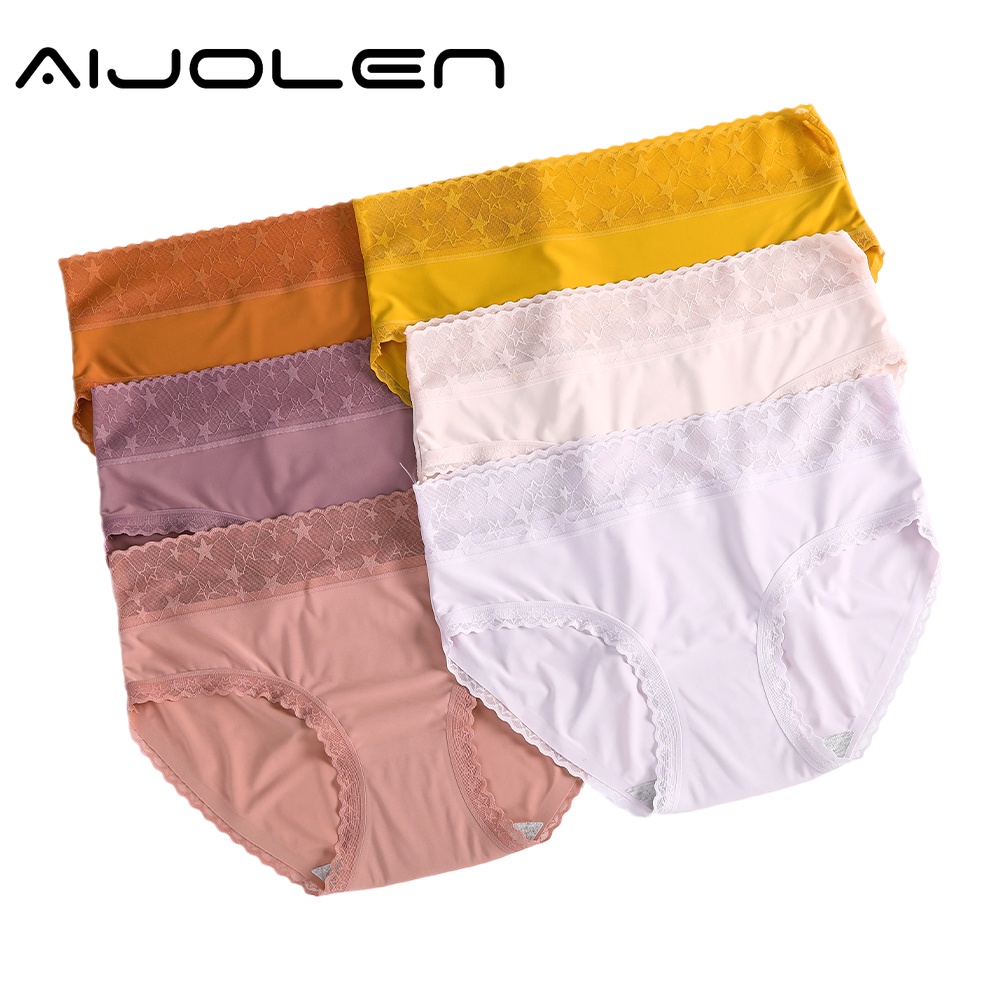 Quần lót Aijolen nâng hông cotton lụa lạnh lưng vừa phối ren không đường may thoáng khí gợi cảm dành cho nữ