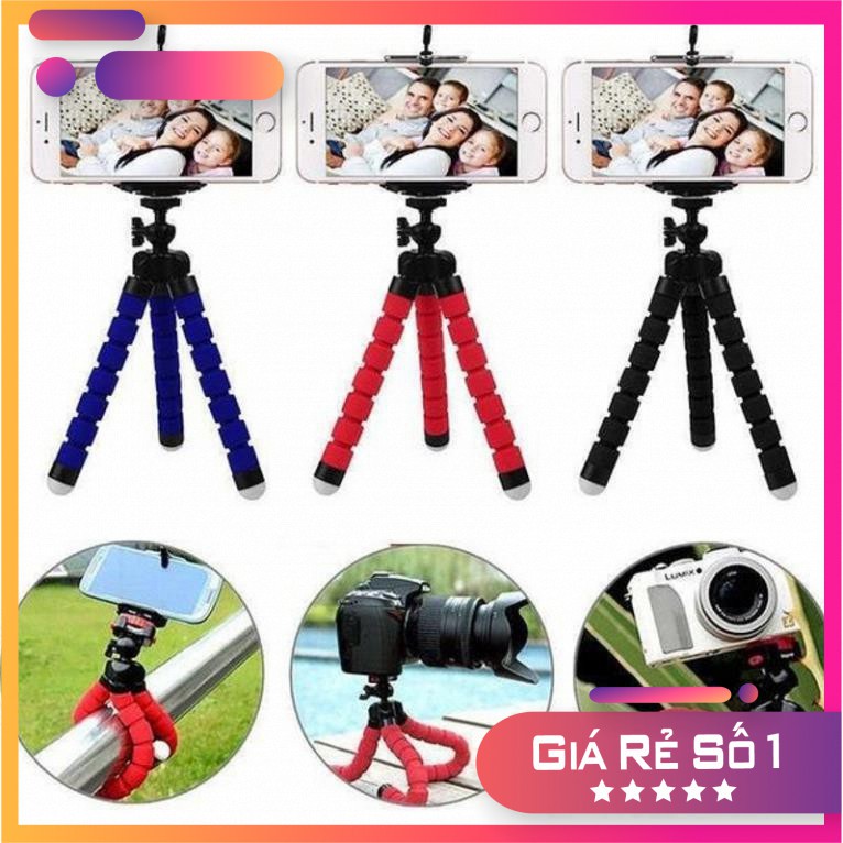 Tripod Bạch Tuộc 3 Chân Để Điện Thoại Để Bàn, Cầm Tay, Tặng Kèm Kẹp Điện Thoại