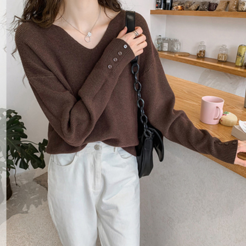 Áo Len Tay Dài Cổ Chữ V Thời Trang Thu Đông Dành Cho Nữ