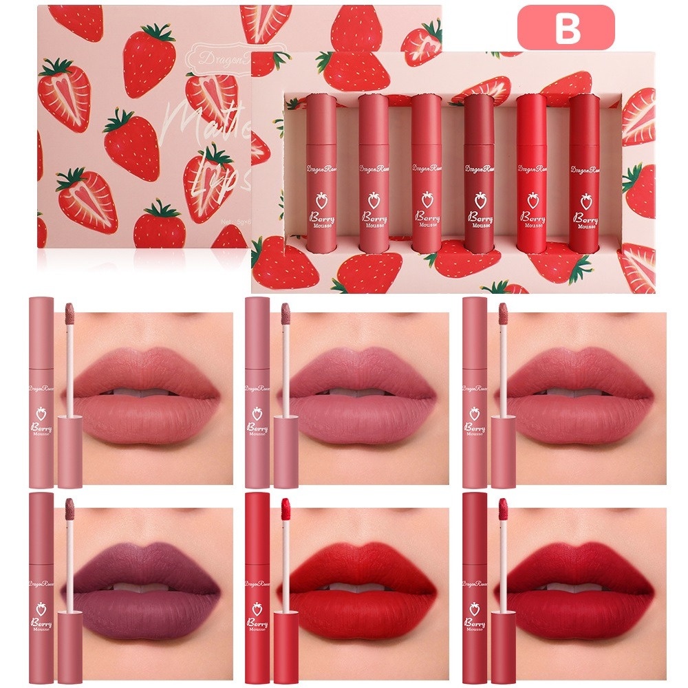 Bộ 6 Son Môi Màu Nhung Lì Chống Thấm Nước Lâu Trôi Không Để Lại Dấu