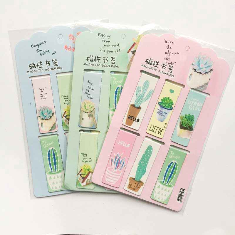 Thẻ đánh dấu sách nam châm họa tiết xương rồng / sen đá dễ thương