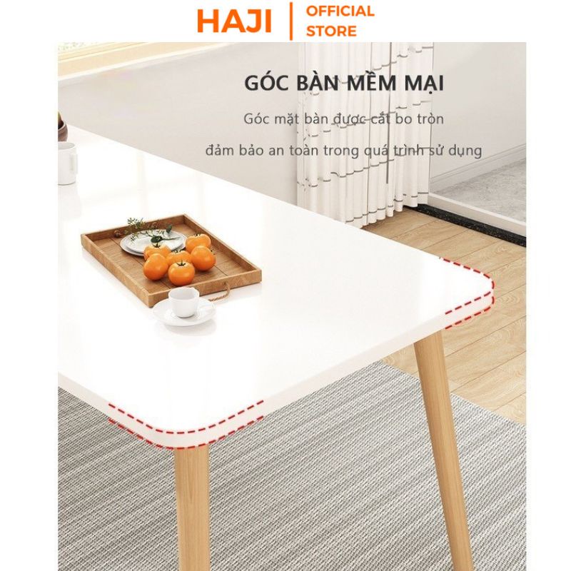 Bàn ăn HAJI cho 4 người bo góc dán cạnh thẩm mỹ an toàn, Bàn làm việc đa năng chân gỗ sồi chắc chắn kiểu dáng hiện đại