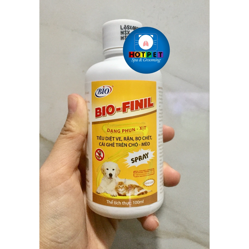 BIO-FINIL 100ML - Chai xịt cao cấp tiêu diệt ve, rận, bọ chét, cái ghẻ cho thú cưng