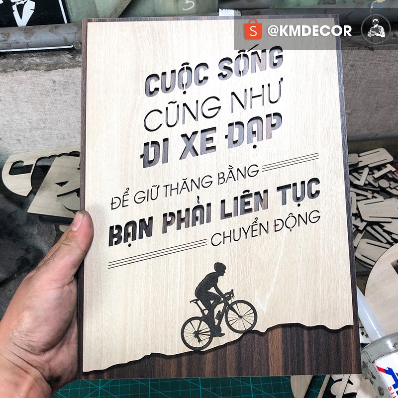 Tran gỗ TBIG - Tạo động lực mẫu câu &quot;cuộc sống cũng như đi xe đạp để giữ thăng bằng bạn phải liên tục chuyển động&quot;