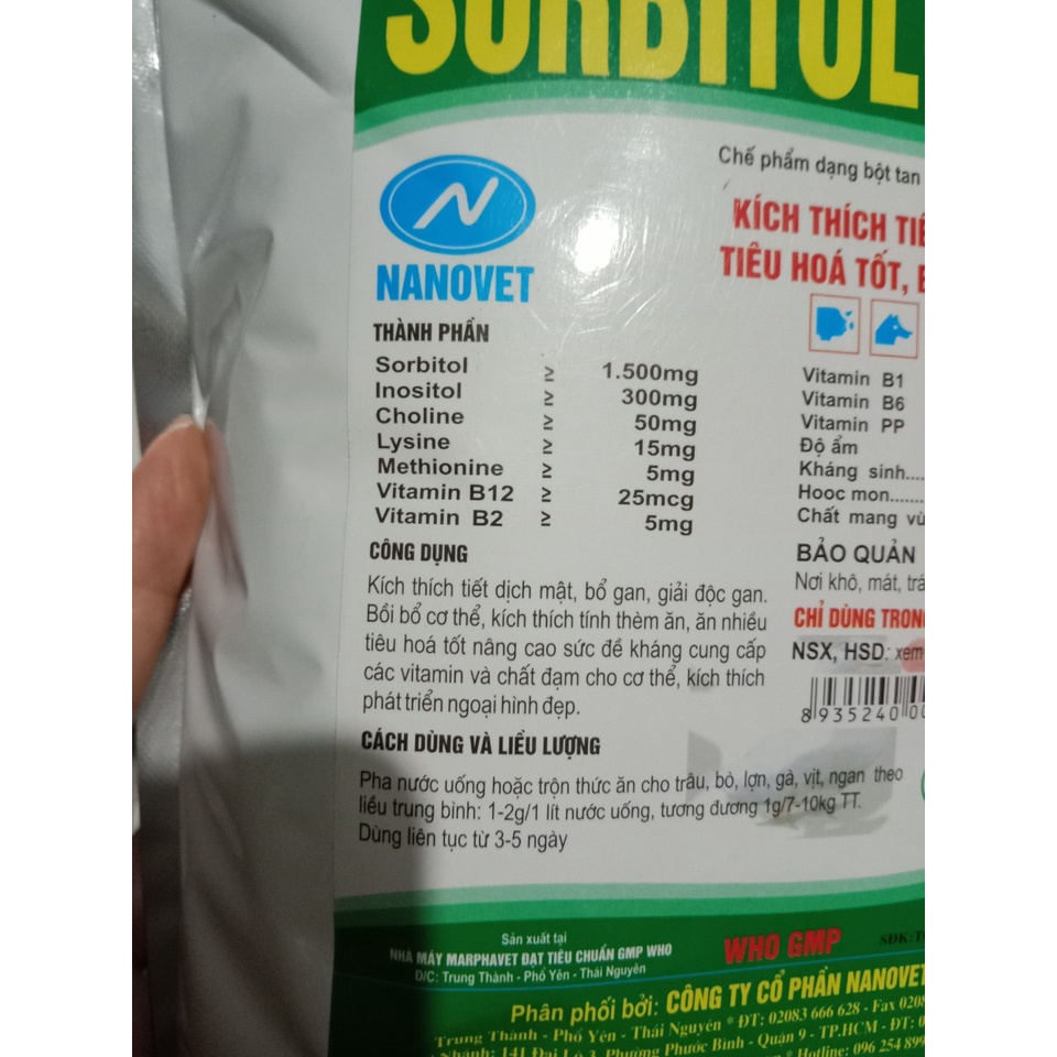 Sorbitol vit bổ gan giải độc gan thận thú y lợn gà chọi đá vịt ngan chó mèo dê thỏ cừu trâu bò chim mát gan thèm ăn bổ