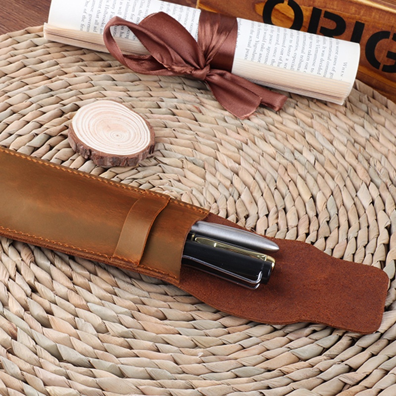 Hộp Đựng Bút Bằng Da Màu Nâu Handmade Tiện Dụng