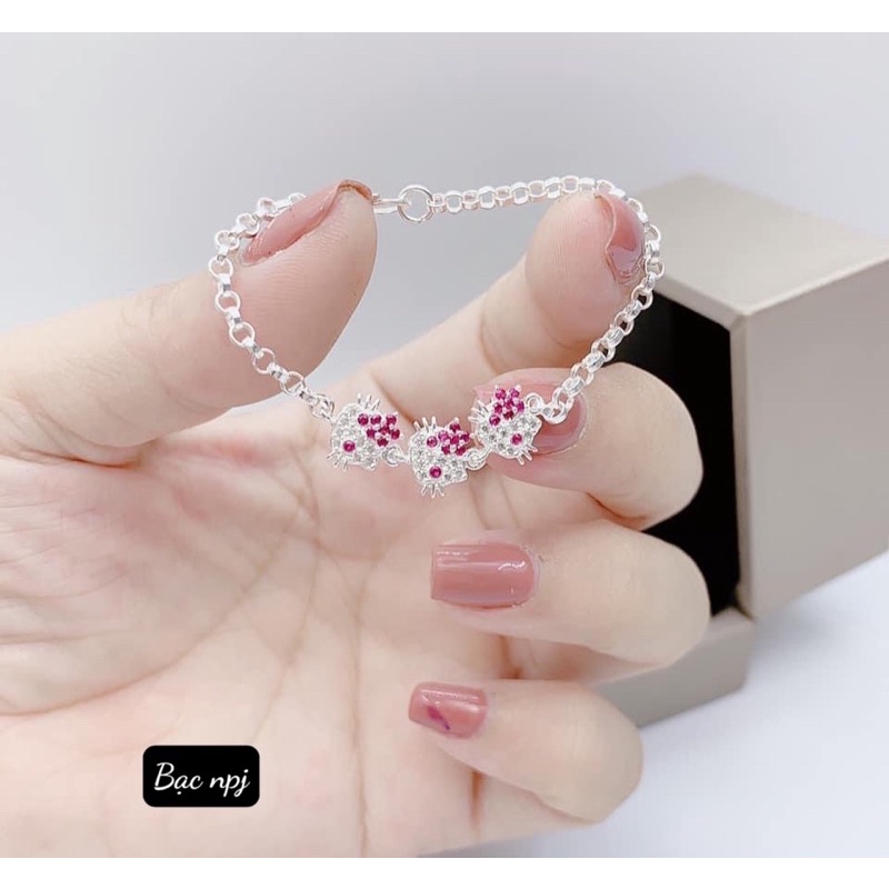 Lắc Tay cho bé , Vòng Tay ⚡️ HELLO KITTY ⚡️ dễ thương cho bé yêu, Bạc Ta 100%- Bạc Npj