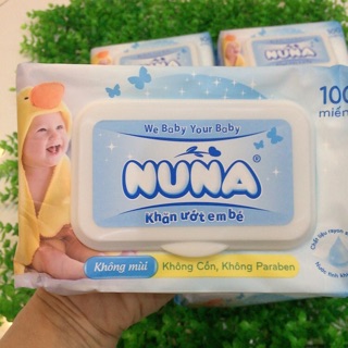 [ SIÊU TIẾT KIỆM ] Khăn Ướt NUNA 100 Tờ/Gói- Loại Không Mùi ( mẫu mới dai hơn dầy hơn )