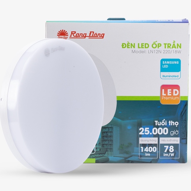 Đèn LED Ốp trần 12W, 18W, 24W tràn viền đế nhựa RẠNG ĐÔNG, trang trí trần thạch cao/phòng khách
